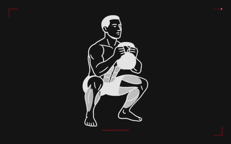 Air squat : un homme en squat profond, cuisses sous l'horizontale, bras devant lui