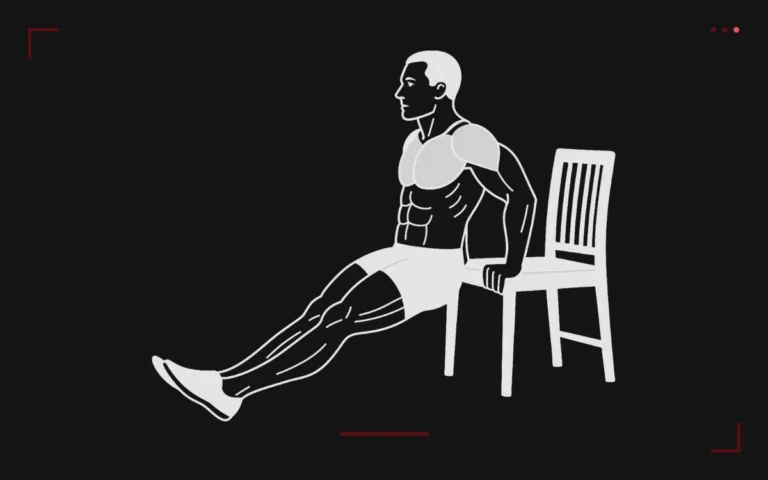 Dips sur chaise : un homme en appui sur les mains derrière lui, jambes tendues, qui descend en fléchissant les coudes