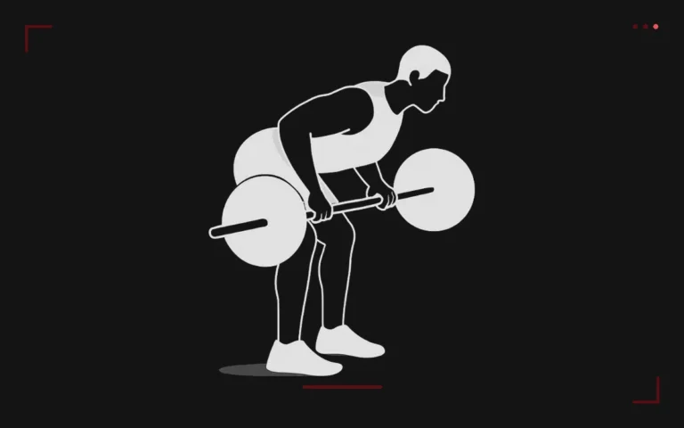Rowing barre : un homme buste penché, dos plat, tire une barre chargée vers son ventre