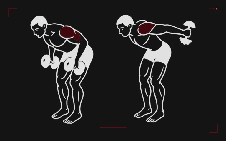 Triceps kickback aux haltères : un homme buste penché, coude fixe, qui tend le bras vers l'arrière